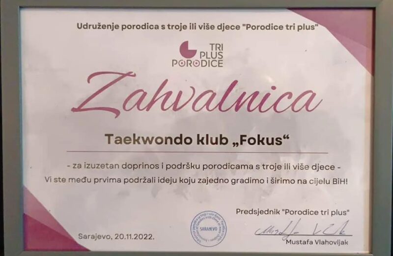 “DANI SRETNIH PORODICA” Posebno priznanje za naš klub